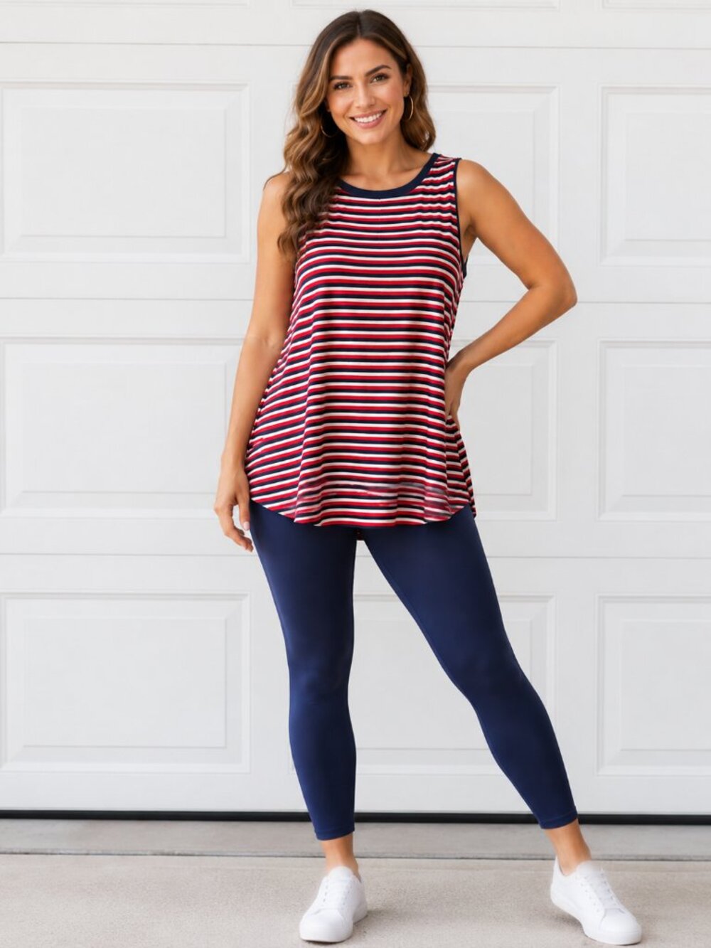 Old Navy Striped Swing TankTop Medium | Red White Blue Soft Stretch Americana